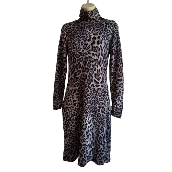 CACHÉ M Y2K Early 2000s Turtleneck Leopard Knit Sweater Dress - Picture 2 of 11